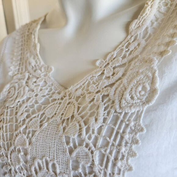 Somya Idian boho embroidered long sleeve floral white blouse S-M top V-neck - Picture 5 of 5